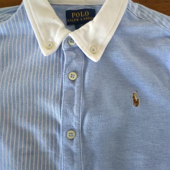 Raulph Lauren Boys Knit Oxford Fun Shirt in Harbor Island Blue white size 7 EUC - Picture 3 of 8